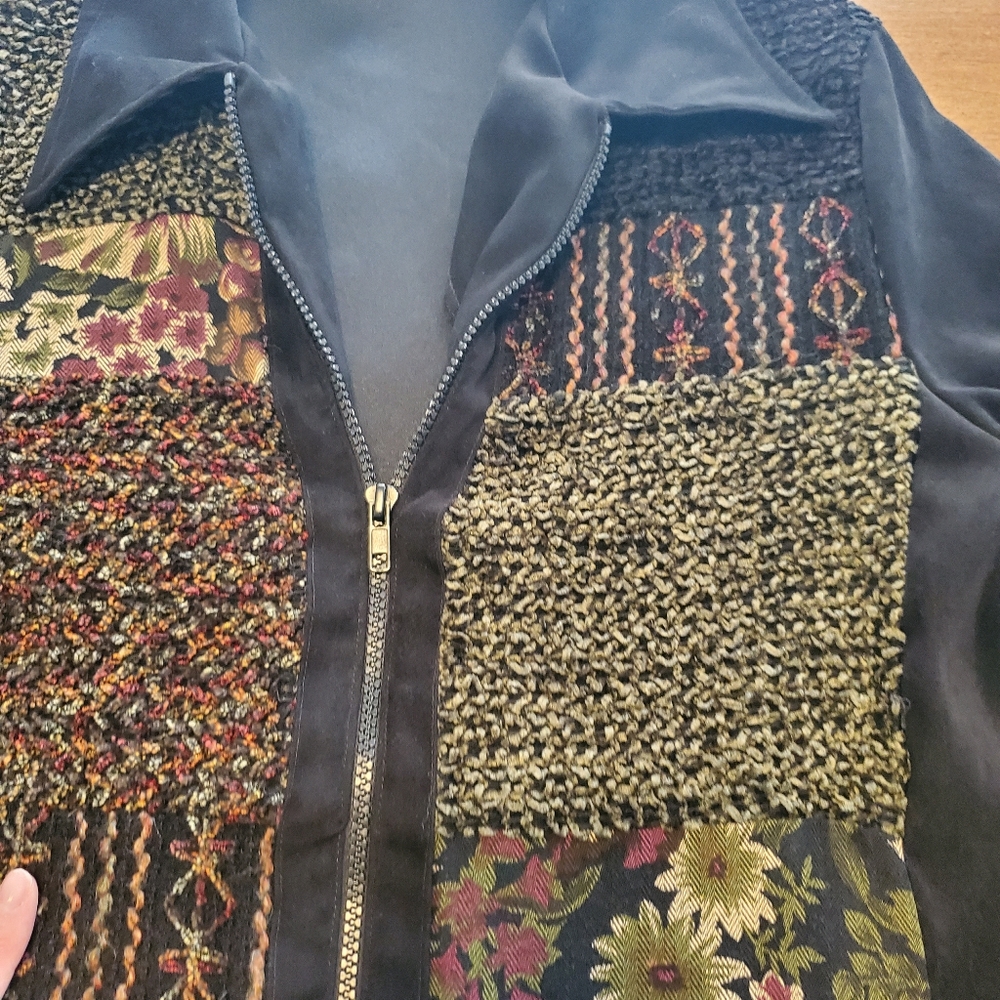 Vintage Fall 90s Black Patchwork Medium Jacket 90… - image 6